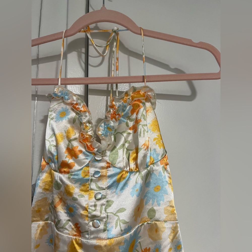 Princess Polly Floral Satin Dress with Button Detail